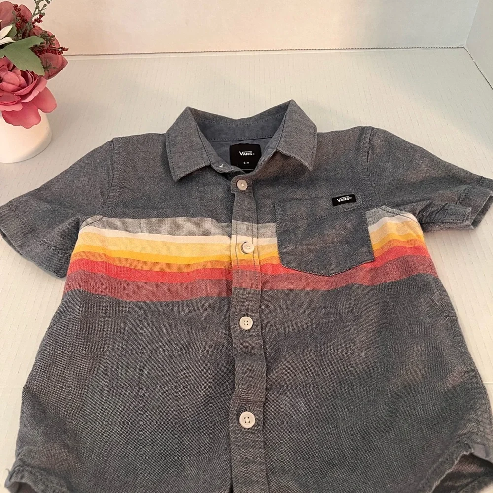 Vans Toddler Charcoal Shirt with Colorful Stripes - Size 5M